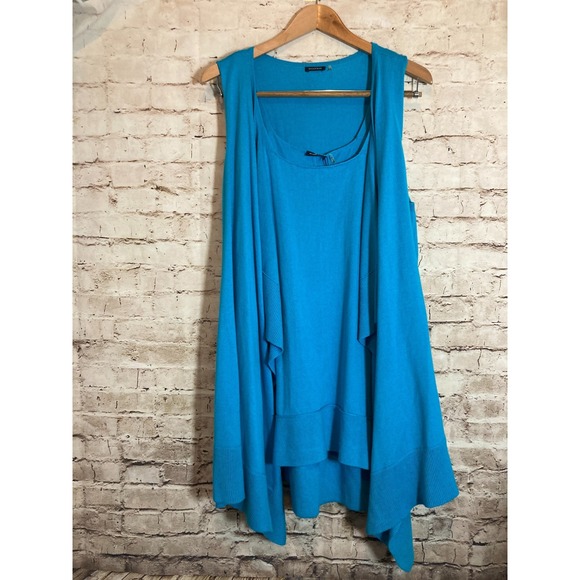 Magaschoni Sweater Set Womens Large Turquoise Two Piece Layered Lagenlook Tiered - Picture 1 of 16